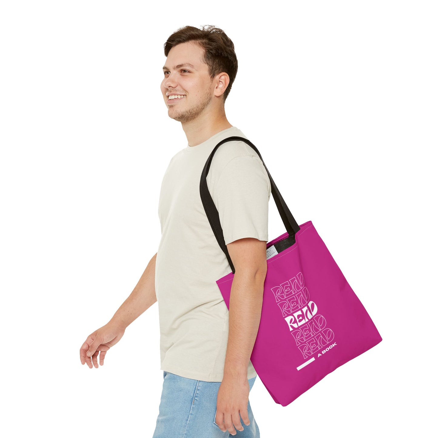 Pink/White Read A Book Tote Bag