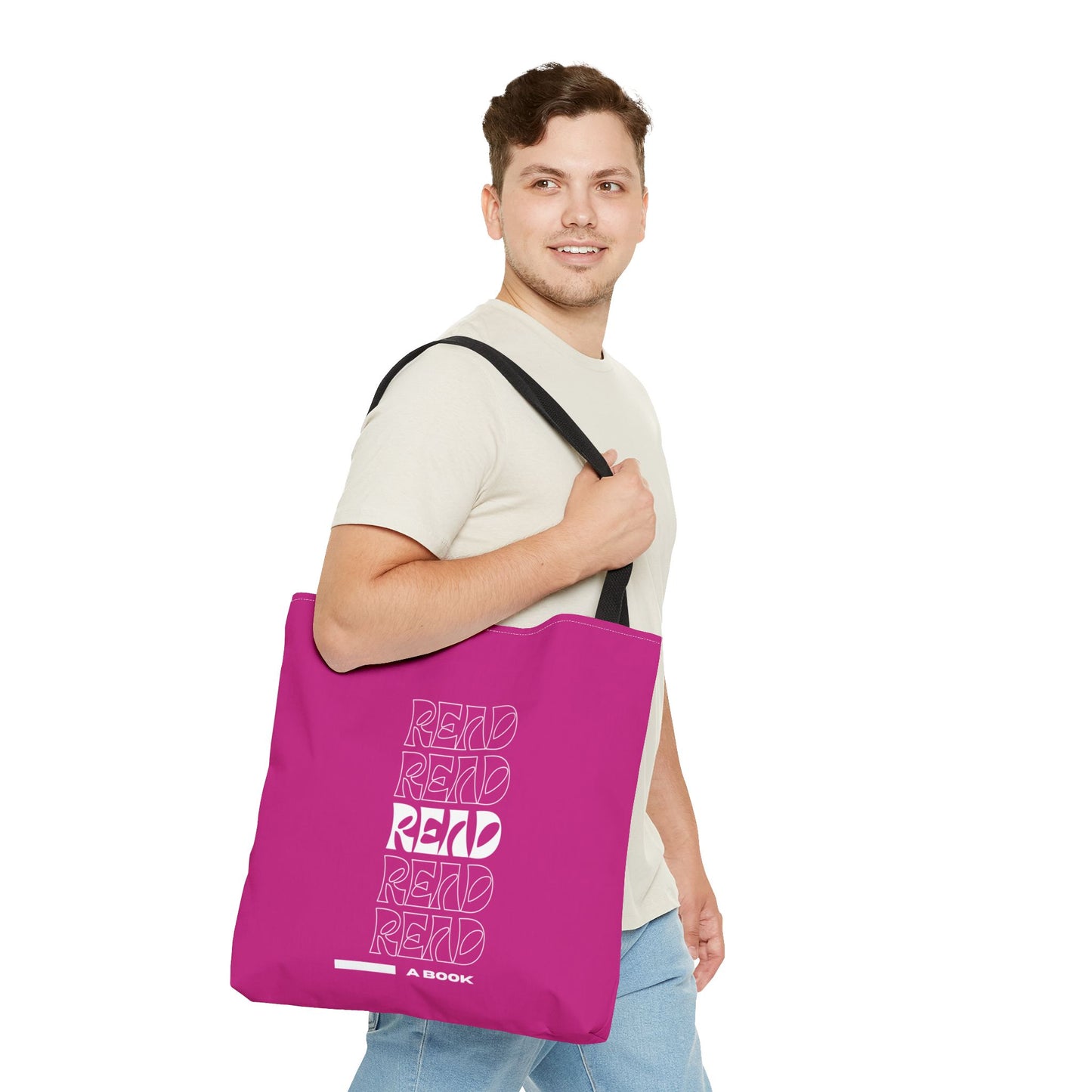 Pink/White Read A Book Tote Bag