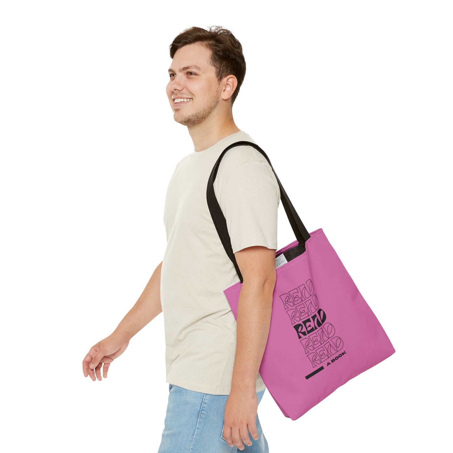 Light Pink/Black Read A Book Tote Bag