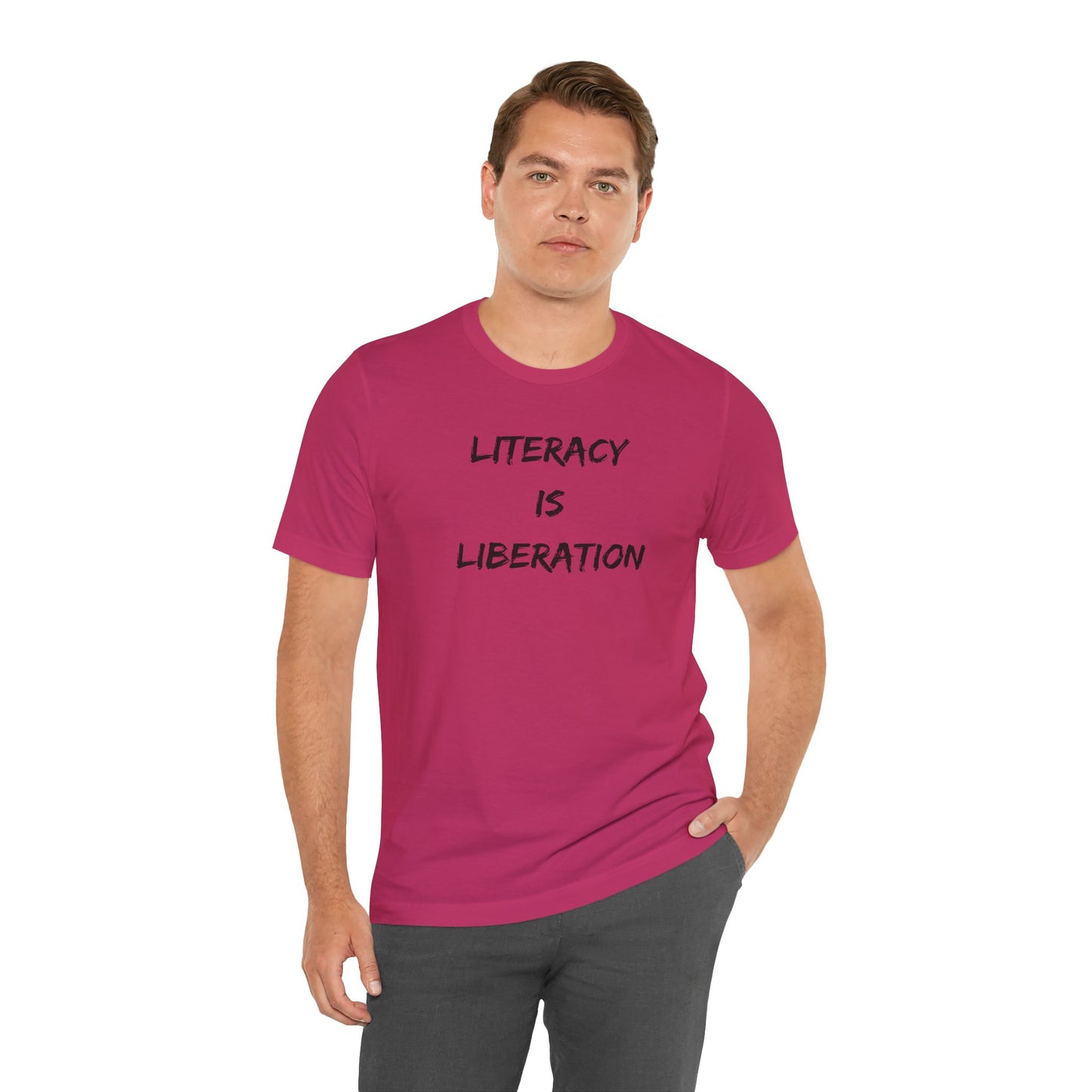 Literacy Is Liberation Unisex Jersey Short Sleeve Tee (Berry Collection)