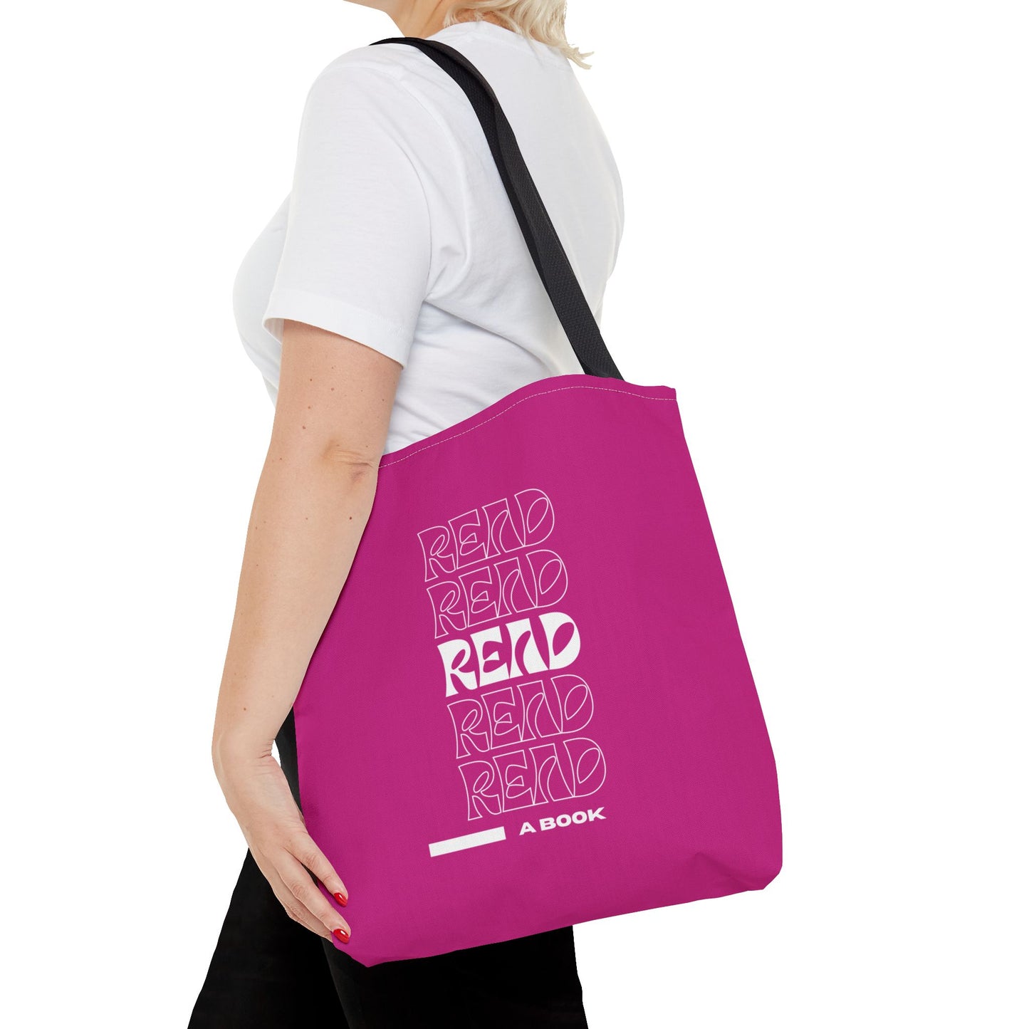 Pink/White Read A Book Tote Bag