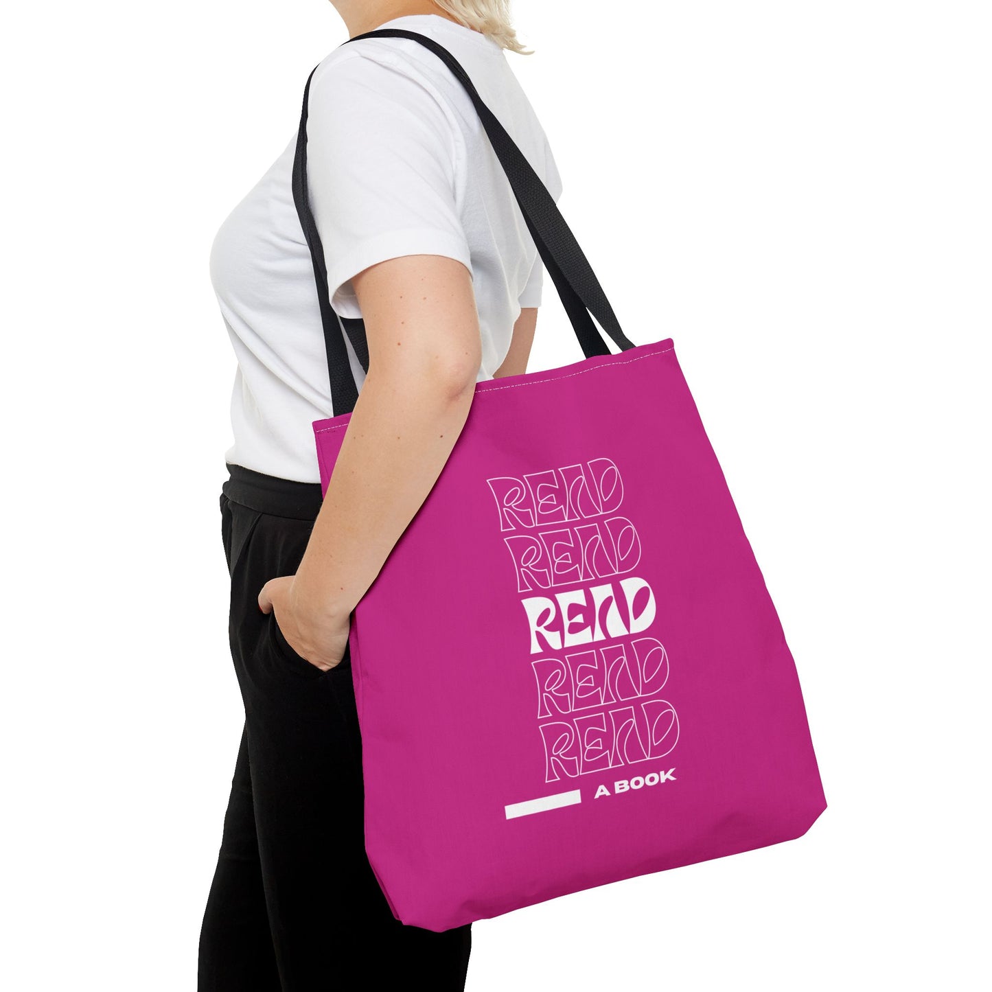 Pink/White Read A Book Tote Bag