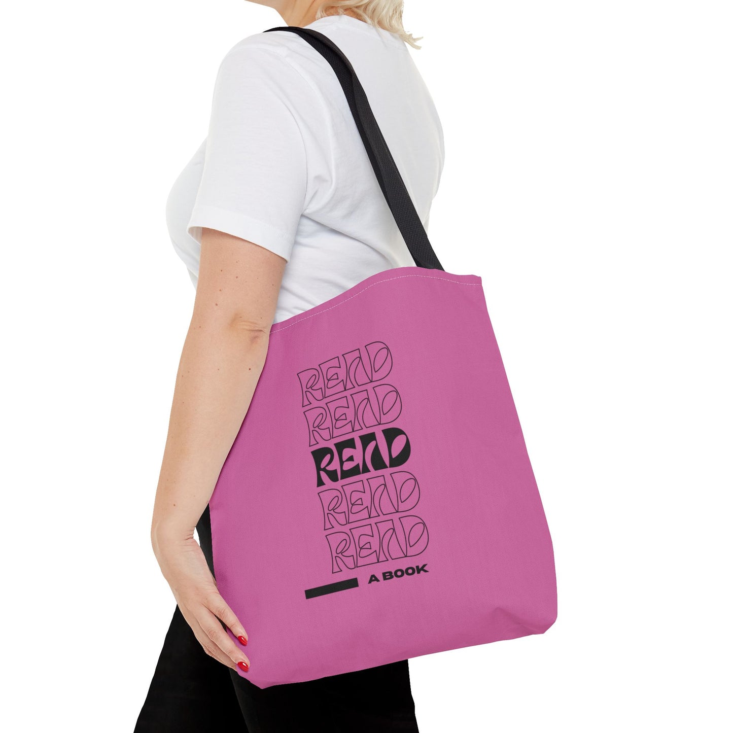 Light Pink/Black Read A Book Tote Bag
