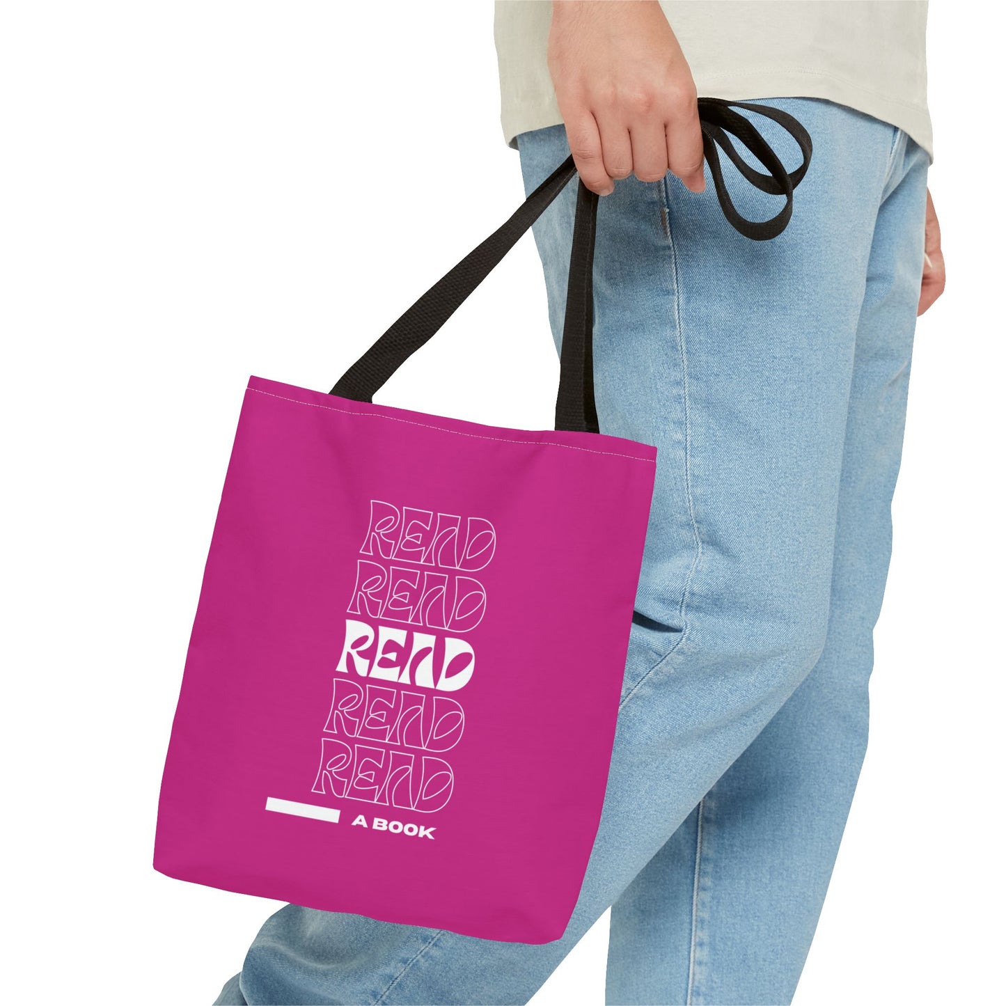 Pink/White Read A Book Tote Bag