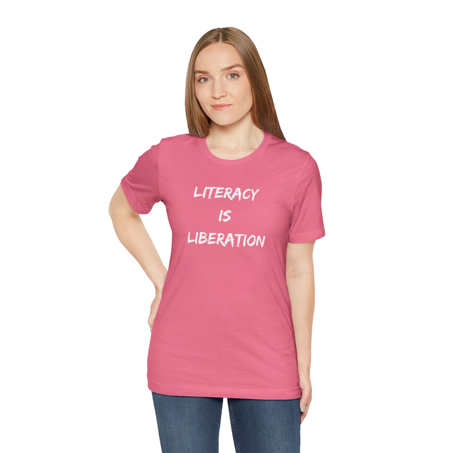 Literacy Is Liberation Unisex Jersey Short Sleeve Tee (Berry Collection)