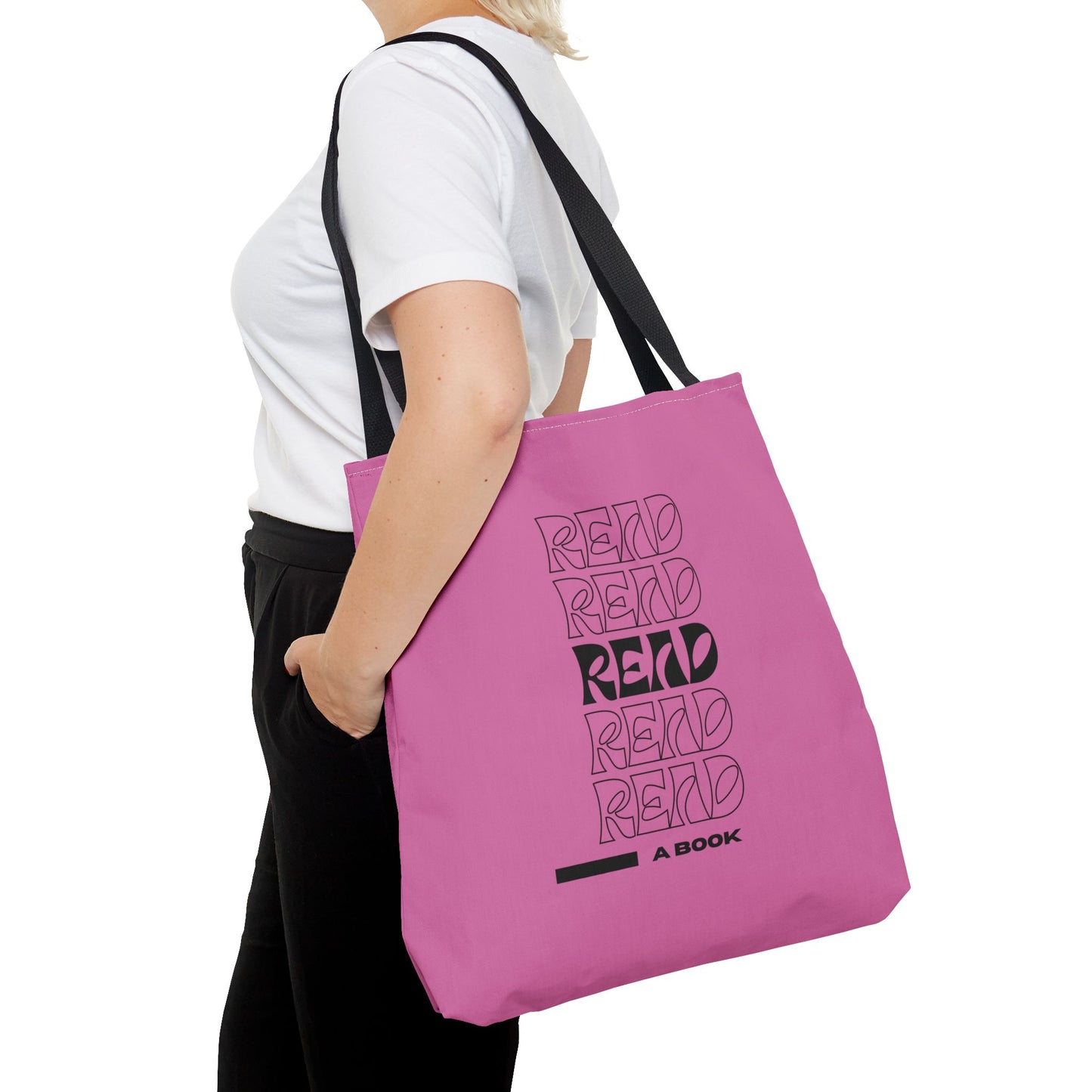 Light Pink/Black Read A Book Tote Bag